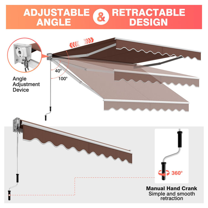 10x8ft Retractable Awning with Crank Handle
