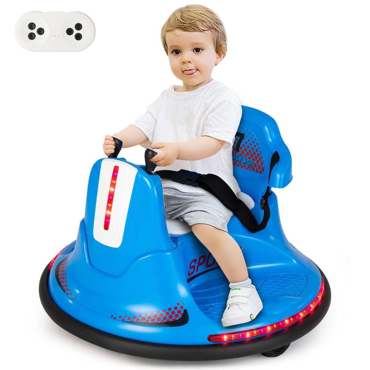 SEDOL 12V High-Performance Kids Bumper Car with 360° Zero-Turn Dual Joysticks Parental Remote Control LED Surround Lighting and Integrated USB/Story Hub