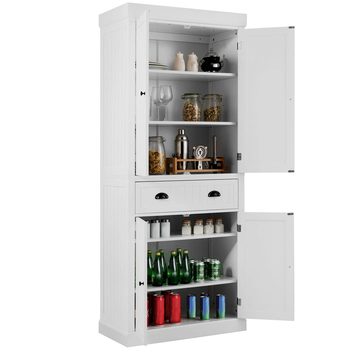 4-Door Tall Kitchen Cupboard Adjustable Shelves and Drawer