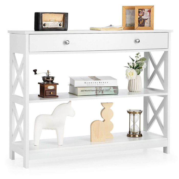 3-Tier Console Table with 1 Drawer and 2 Storage Shelves