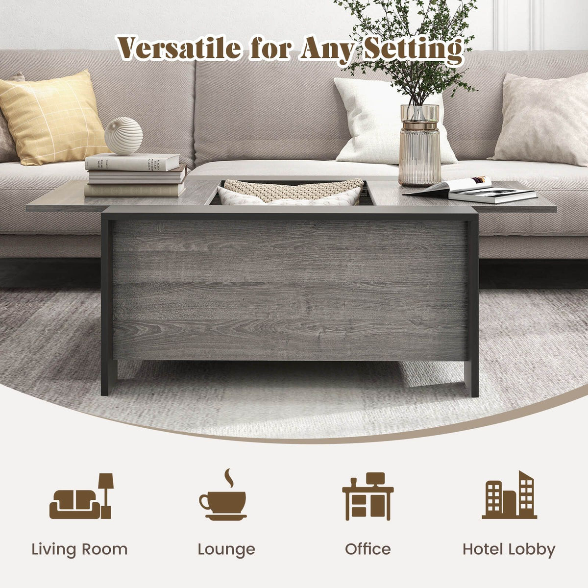 92Cm Square Coffee Table with Sliding Top and Hidden Compartment