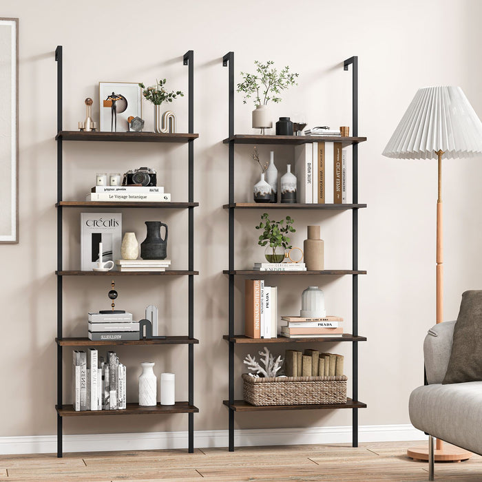 5-Tier Ladder Shelf with Steel Frame for Living Room Bedroom Office