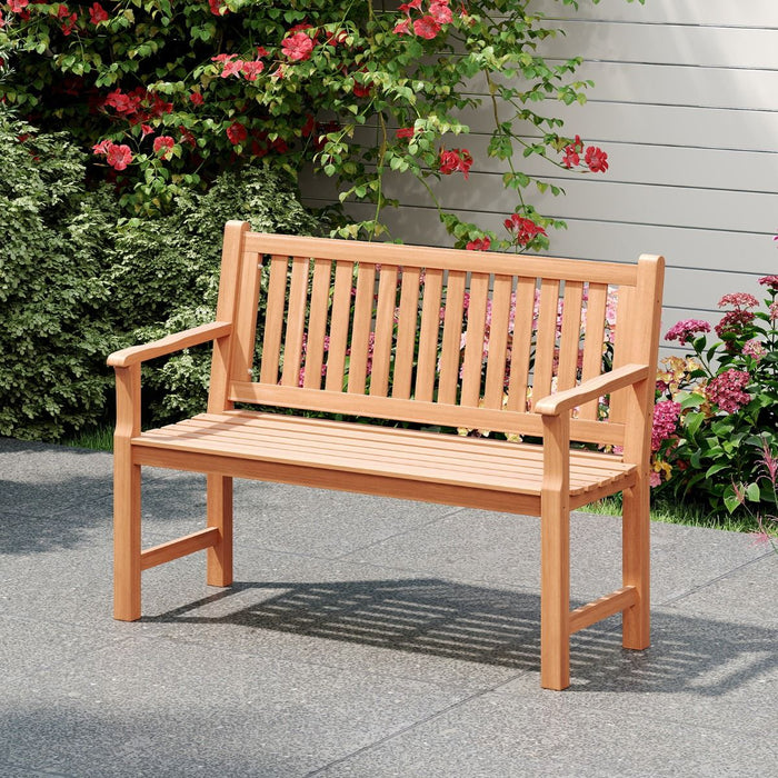 Solid Wood Garden Bench – Outdoor Seating with Curved Armrests & Backrest