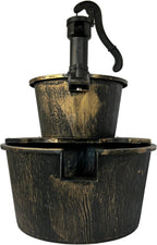SEDOL 2-Tier Cascading Barrel Water Feature | Rustic Wood-Effect Garden Fountain with Bronze Pump | Self-Contained Mains Powered Outdoor Water Ornament for Patios and Balconies