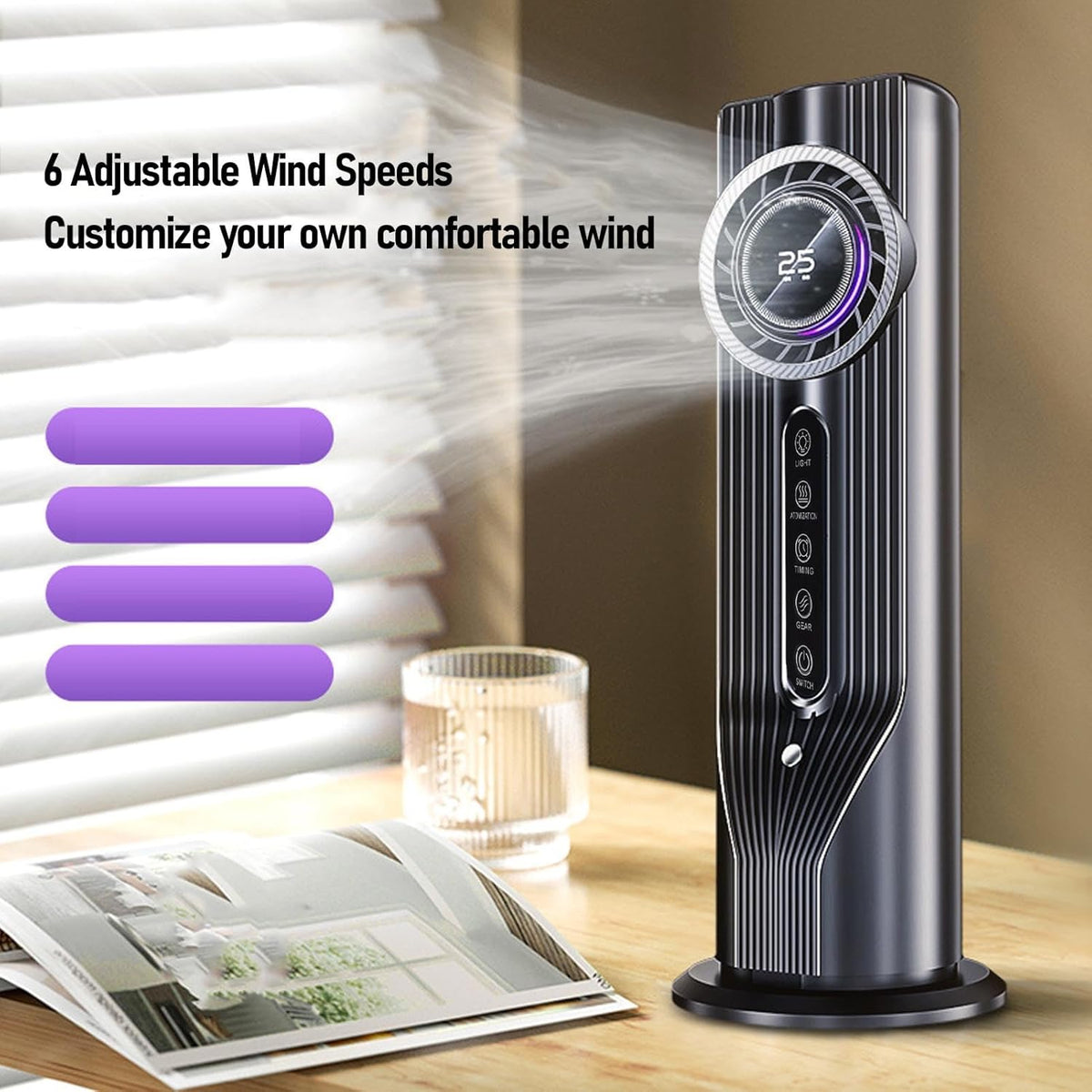 SEDOL 3-in-1 Personal Air Cooler Gray Bladeless Desktop Fan and Humidifier 6 Wind Speeds with 6H Smart Timer USB Powered Mini Evaporative AC Unit for Office Study and Bedside Cooling