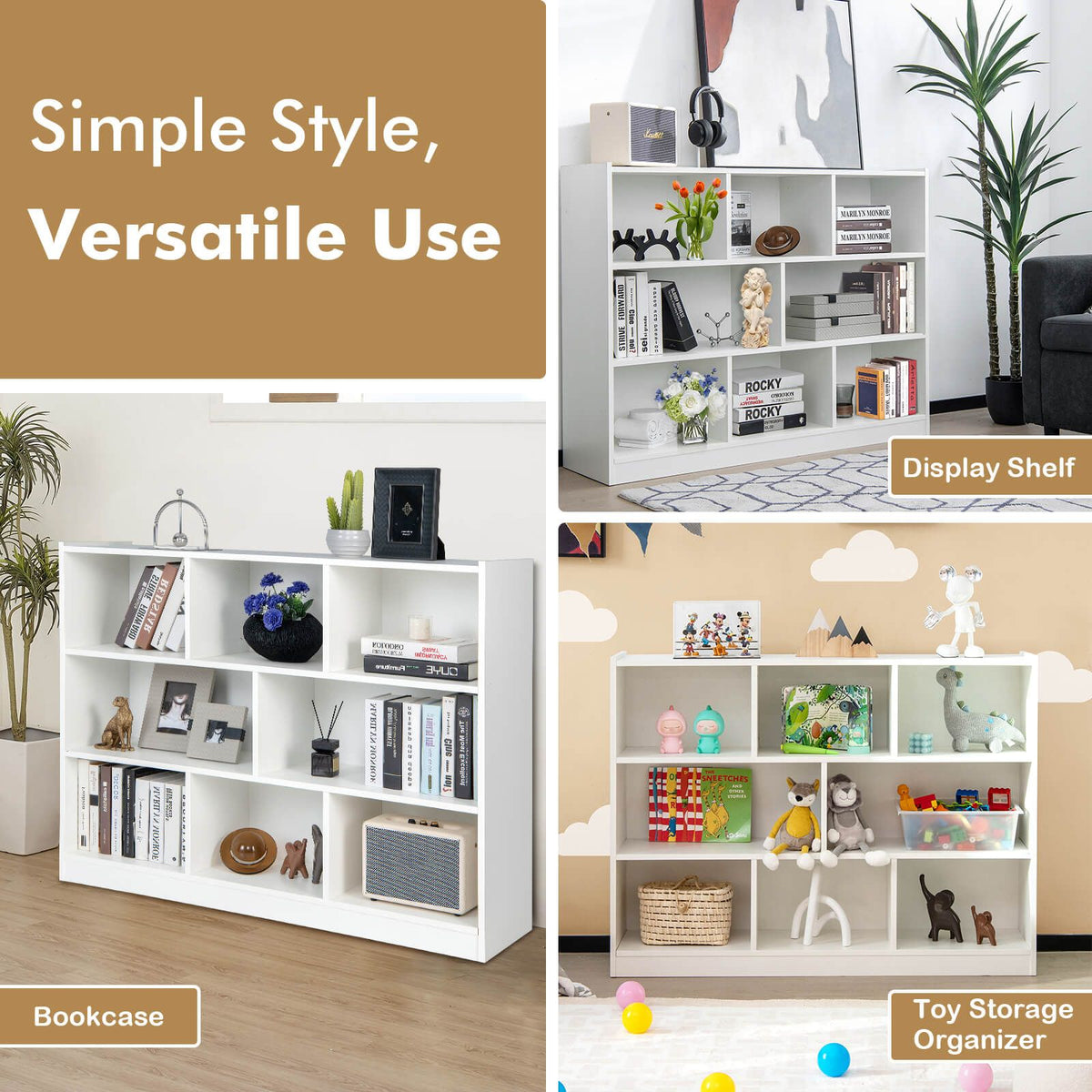 3-Tier Wooden Cube Bookcase with 8 Compartments