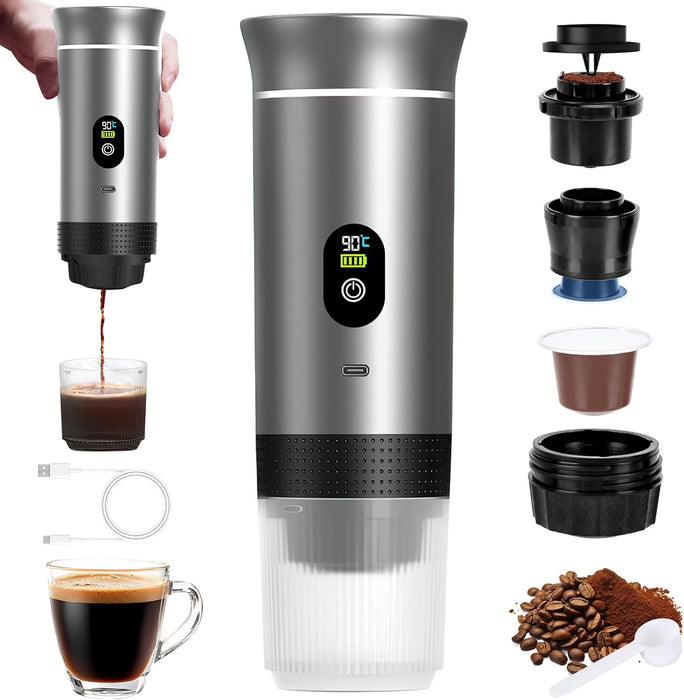 SEDOL 3-in-1 Electric Portable Espresso Maker | Self-Heating Coffee Machine with 20-Bar Pressure | 7500mAh Rechargeable Battery | Compatible with Large & Small Capsules and Ground Coffee for Camping Car and Travel