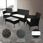 SEDOL 4-Piece Rattan Garden Furniture Sofa Set with Tempered Glass Coffee Table and 2 Armchairs Wicker Outdoor Patio Set with Water-Resistant Beige Cushions for Garden Balcony and Conservatory