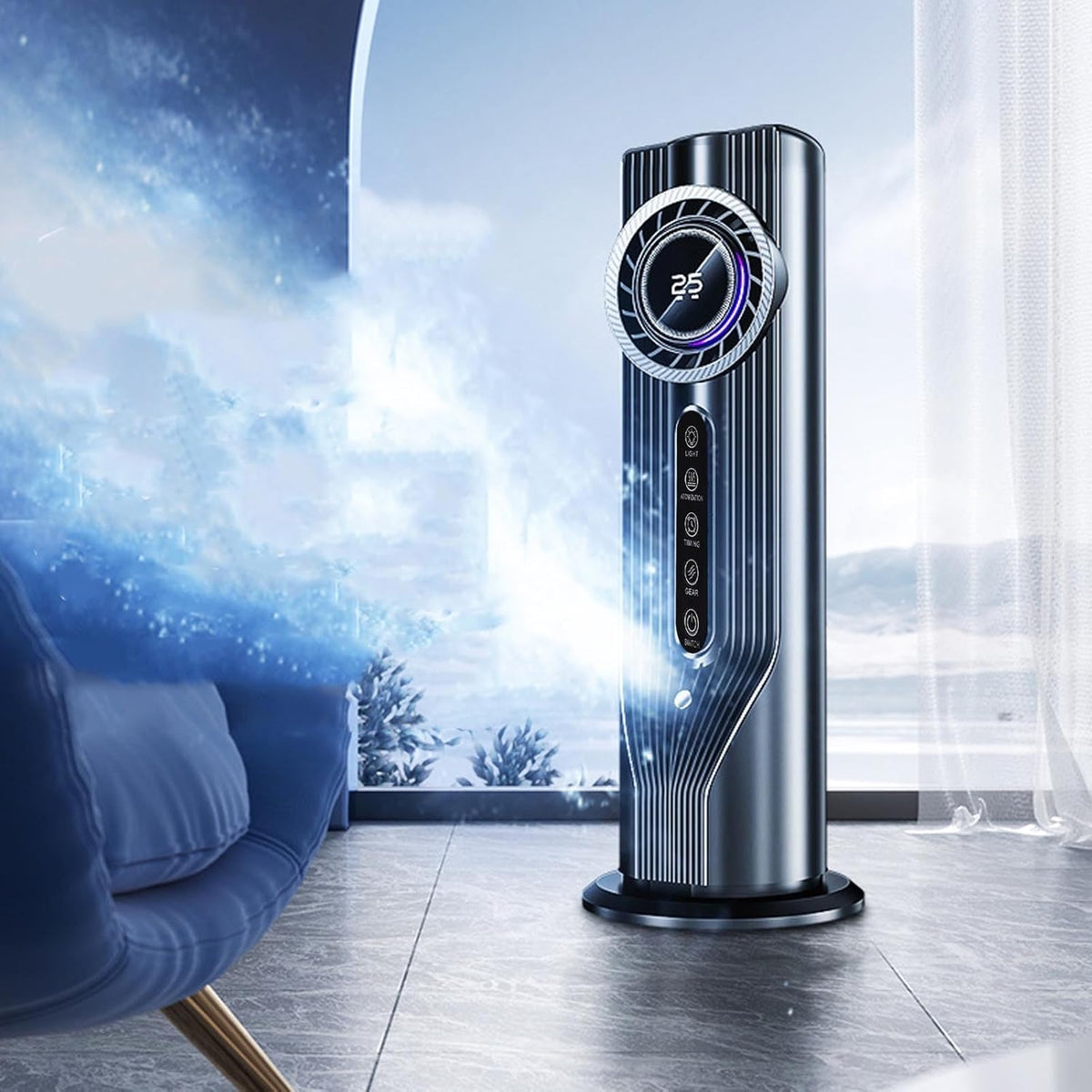 SEDOL 3-in-1 Personal Air Cooler Gray Bladeless Desktop Fan and Humidifier 6 Wind Speeds with 6H Smart Timer USB Powered Mini Evaporative AC Unit for Office Study and Bedside Cooling