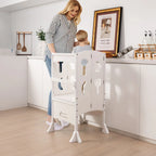 SEDOL Folding Montessori Learning Tower for Toddlers Space-Saving Height Adjustable Kitchen Helper Stool with Safety Latches and Full-Surround Guardrails