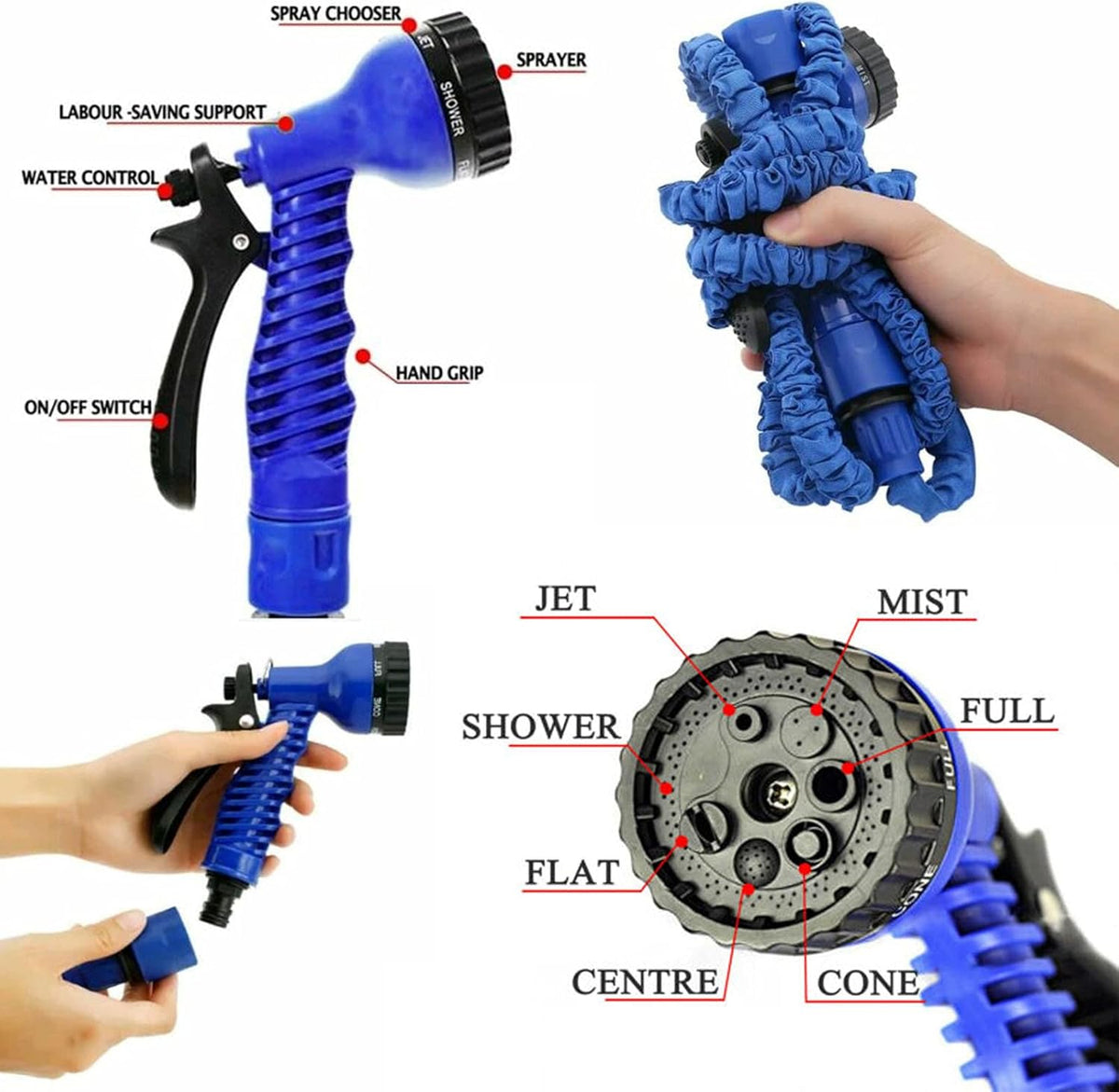SEDOL 75FT Expandable Garden Hose Pipe Extra Strength Flexible Expanding Water Hose with 7-Function Spray Gun and Universal 1/2" & 3/4" Brass Fittings No-Kink Lightweight Hosepipe