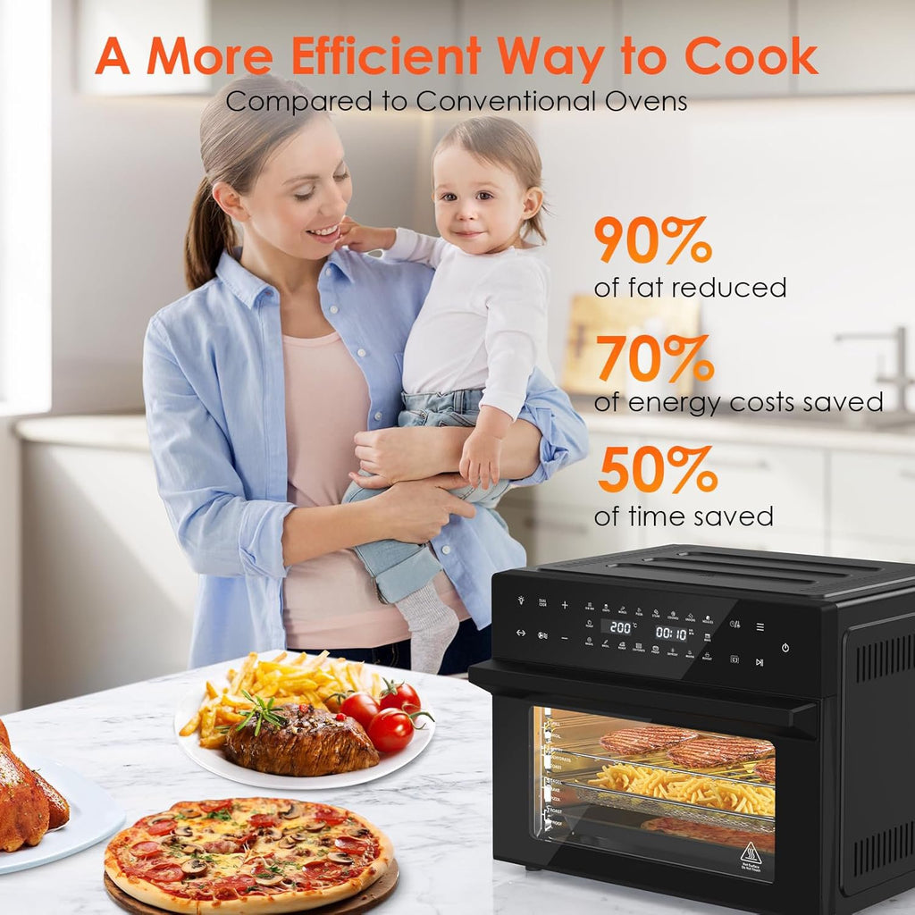 SEDOL 30L Air Fryer Oven XXL with Rotisserie 1800W Digital Countertop Convection Oven 20 Cooking Presets 360° Hot Air Circulation 9 Accessories Included for Whole Chicken and 13 Inch Pizza Black