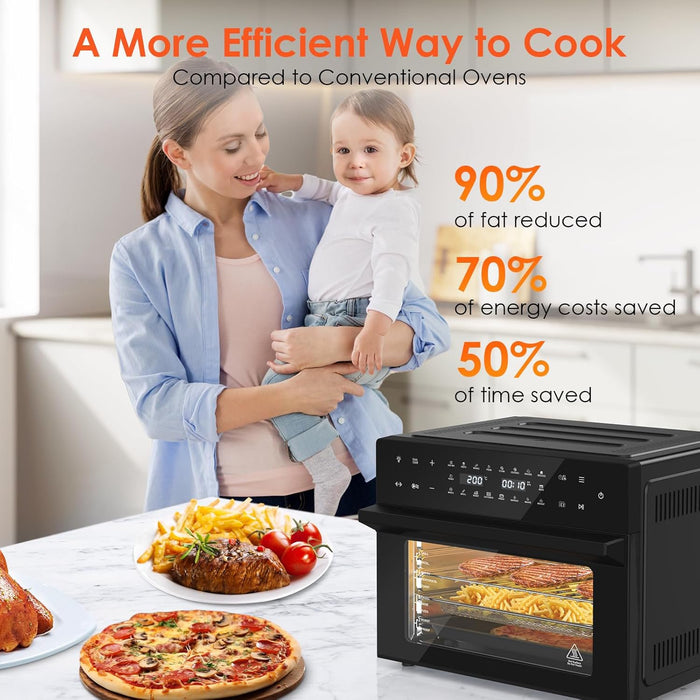 SEDOL 30L Air Fryer Oven XXL with Rotisserie 1800W Digital Countertop Convection Oven 20 Cooking Presets 360° Hot Air Circulation 9 Accessories Included for Whole Chicken and 13 Inch Pizza Black