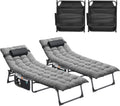 SEDOL Reclining Sun Lounger Set of 2 | 5-Position Adjustable Folding Garden Bed with Sponge-Filled Mattress | Heavy Duty 330lb Capacity Sunbeds with Headrest and Side Storage Pocket Gray