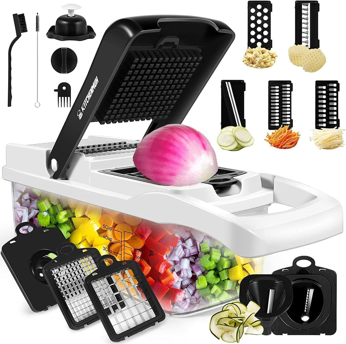 SEDOL 16-in-1 Deluxe Vegetable Chopper and Onion Dicer | Professional Mandoline Slicer with Spiralizer Lemon Squeezer & Egg Separator | Heavy-Duty Stainless Steel Blades & BPA-Free Container