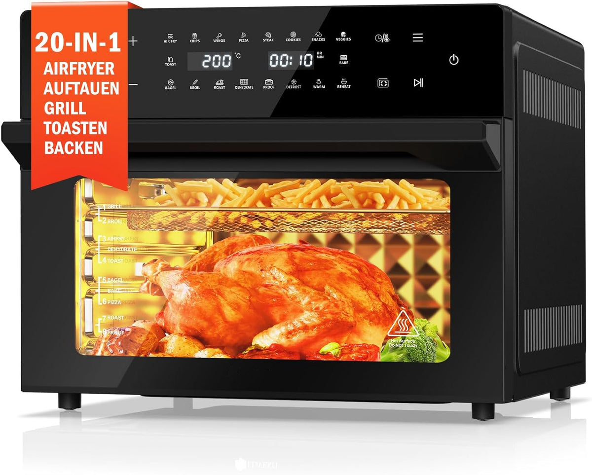 SEDOL 30L Air Fryer Oven XXL with Rotisserie 1800W Digital Countertop Convection Oven 20 Cooking Presets 360° Hot Air Circulation 9 Accessories Included for Whole Chicken and 13 Inch Pizza Black