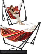 SEDOL 2-in-1 Hammock & Hanging Chair with Foldable Stand | Portable Freestanding Steel Frame Set | Heavy-Duty 200kg Capacity | Breathable Cotton Blend Hammock & Swing Chair for Indoor and Outdoor Relaxation