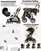 SEDOL 2 in 1 Baby Pram and Pushchair Combo Reversible Newborn Carrycot to Toddler Stroller Lightweight Foldable Aluminium Buggy with Shock Absorbers and Puncture Proof Wheels Grey