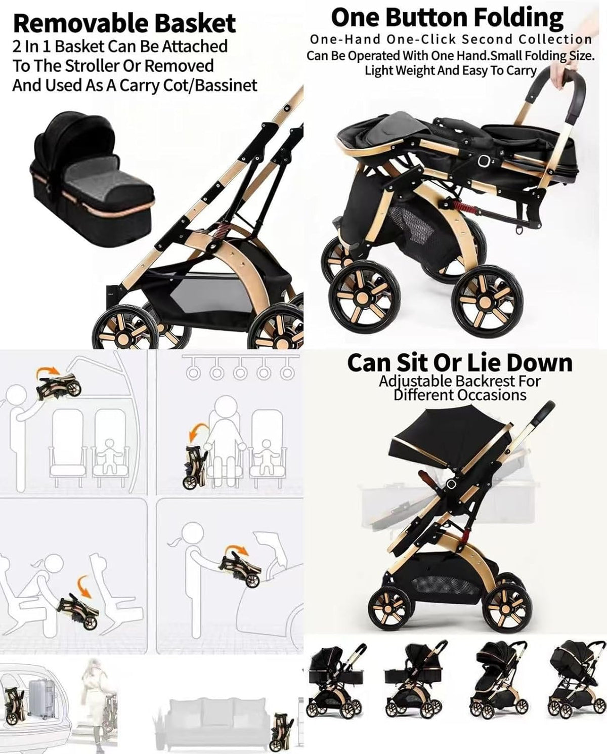 SEDOL 2 in 1 Baby Pram and Pushchair Combo Reversible Newborn Carrycot to Toddler Stroller Lightweight Foldable Aluminium Buggy with Shock Absorbers and Puncture Proof Wheels Grey