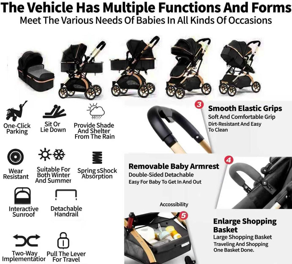 SEDOL 2 in 1 Baby Pram and Pushchair Combo Reversible Newborn Carrycot to Toddler Stroller Lightweight Foldable Aluminium Buggy with Shock Absorbers and Puncture Proof Wheels Grey
