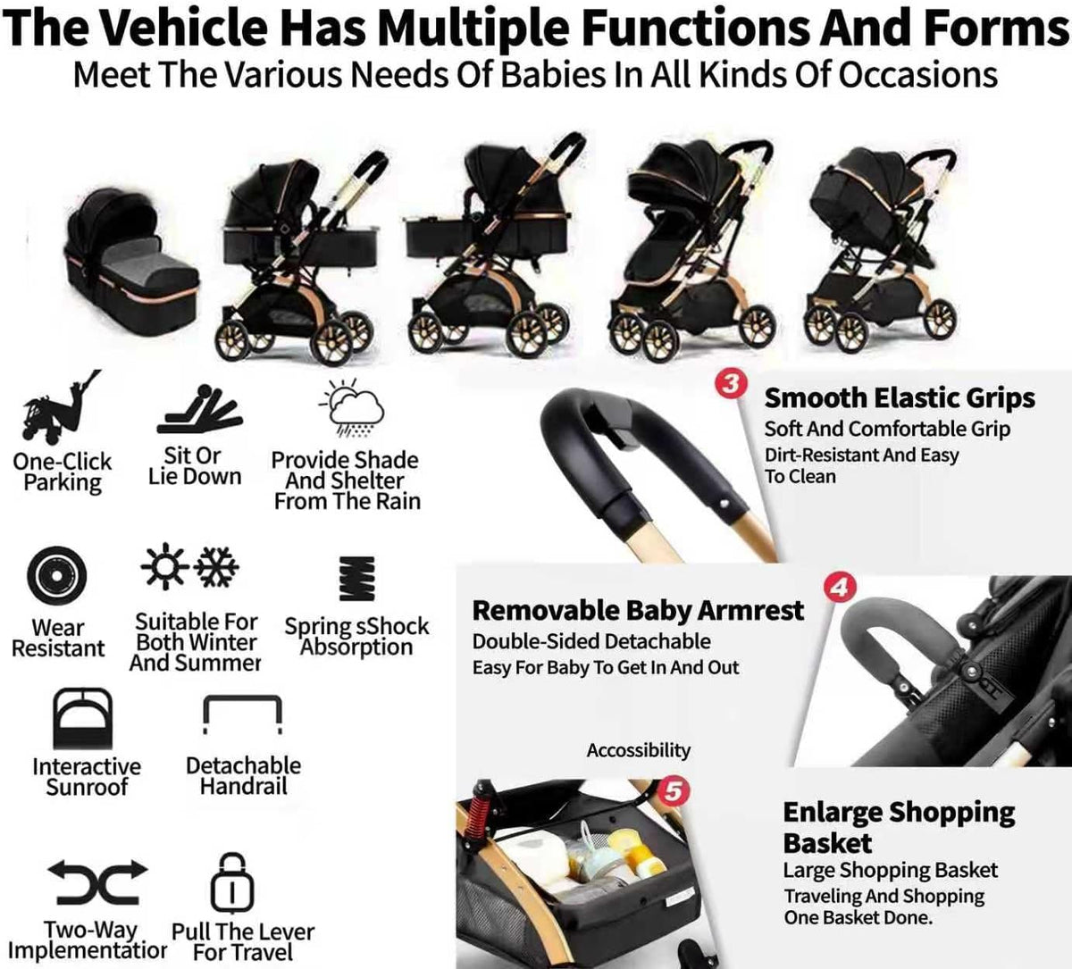 SEDOL 2 in 1 Baby Pram and Pushchair Combo Reversible Newborn Carrycot to Toddler Stroller Lightweight Foldable Aluminium Buggy with Shock Absorbers and Puncture Proof Wheels Grey