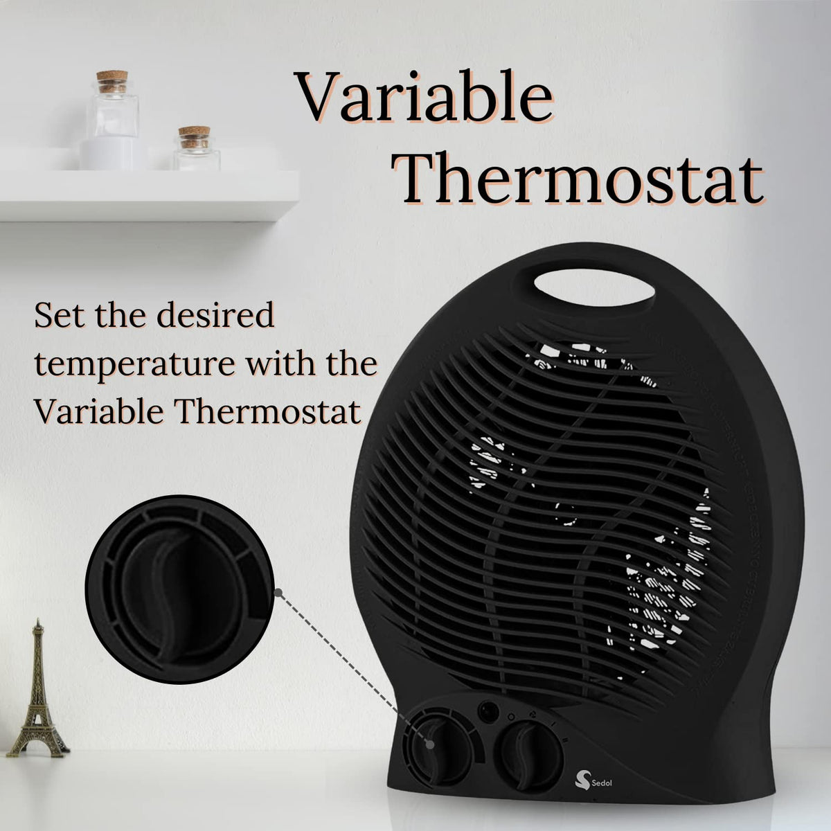 SEDOL 2KW Electric Fan Heater - Black