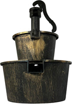SEDOL 2-Tier Cascading Barrel Water Feature | Rustic Wood-Effect Garden Fountain with Bronze Pump | Self-Contained Mains Powered Outdoor Water Ornament for Patios and Balconies