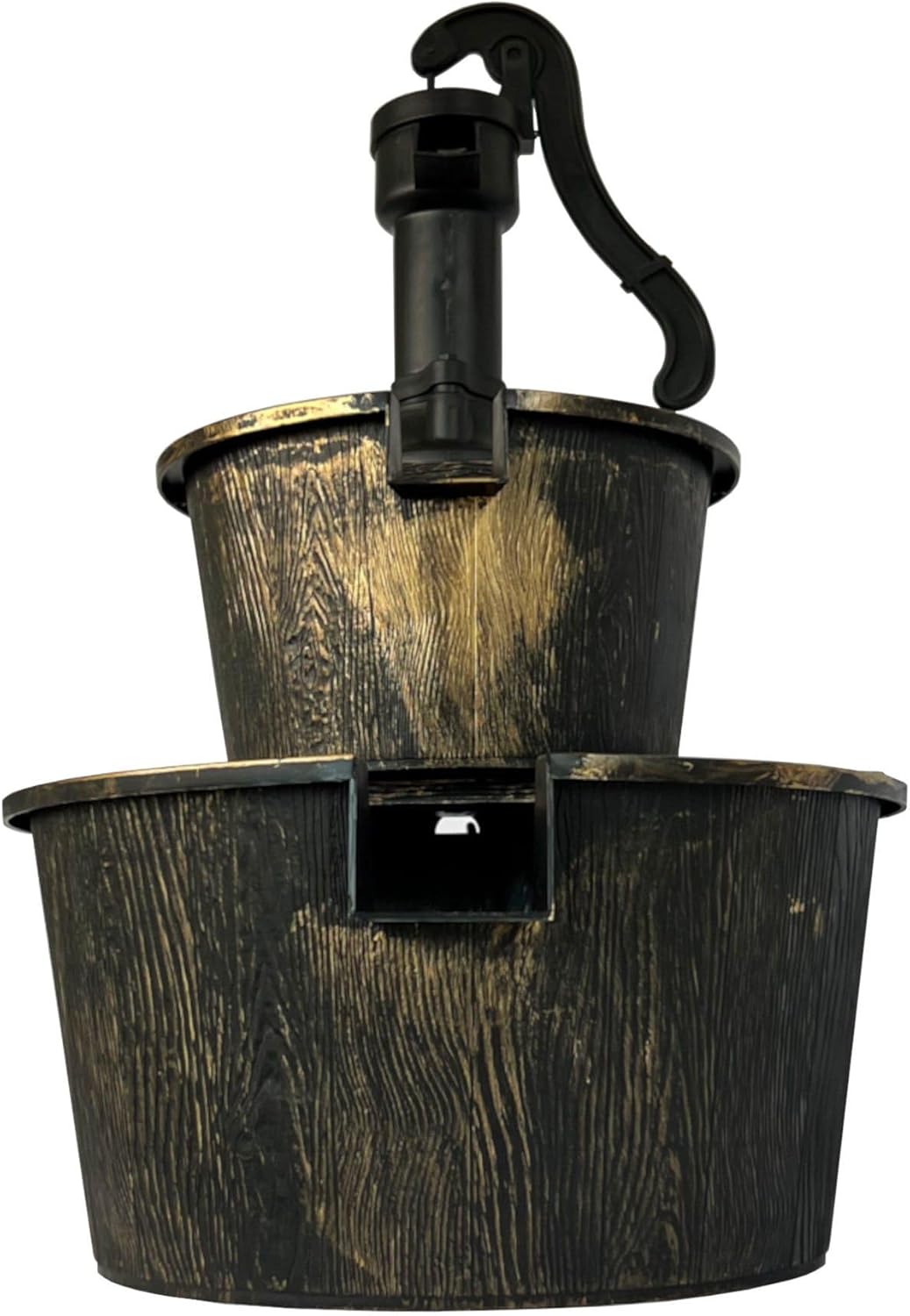 SEDOL 2-Tier Cascading Barrel Water Feature | Rustic Wood-Effect Garden Fountain with Bronze Pump | Self-Contained Mains Powered Outdoor Water Ornament for Patios and Balconies