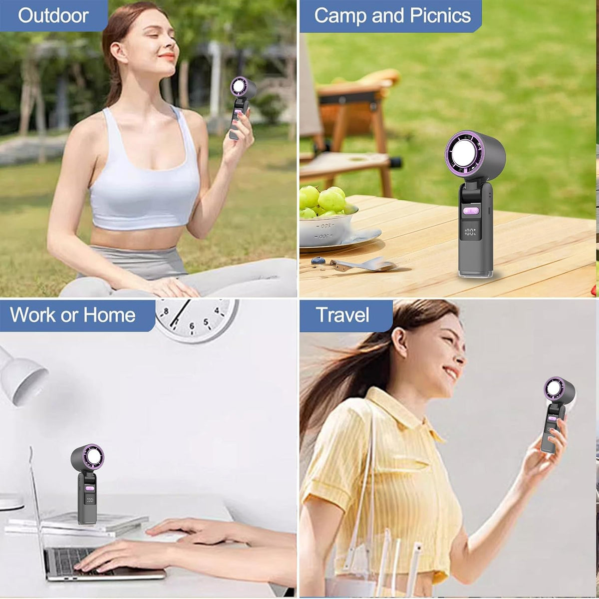 SEDOL 3-in-1 Portable Turbo Handheld Fan | 100-Speed Precision Control & 90° Foldable Design | Rechargeable 4000mAh Battery with Smart Digital Display | High-Speed Brushless Motor Personal Fan for Travel Commuting and Office
