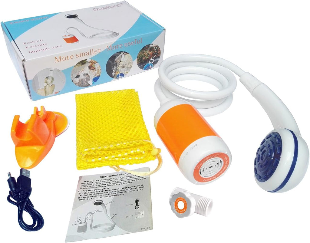 SEDOL Portable Electric Camping Shower | High-Power 4800mAh Rechargeable Battery with 90-Min Runtime | Dual-Speed Flow Control with Shut-Off Valve & IPX7 Waterproof Pump for Pet Bathing Festivals and Hiking