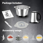 SEDOL Electric Mini Food Chopper 600W Meat Grinder 2L Stainless Steel Bowl 3-Speed Food Processor for Mincing Meat Vegetables and Baby Food 4D Bi-Level Blades Portable Mincer Silver