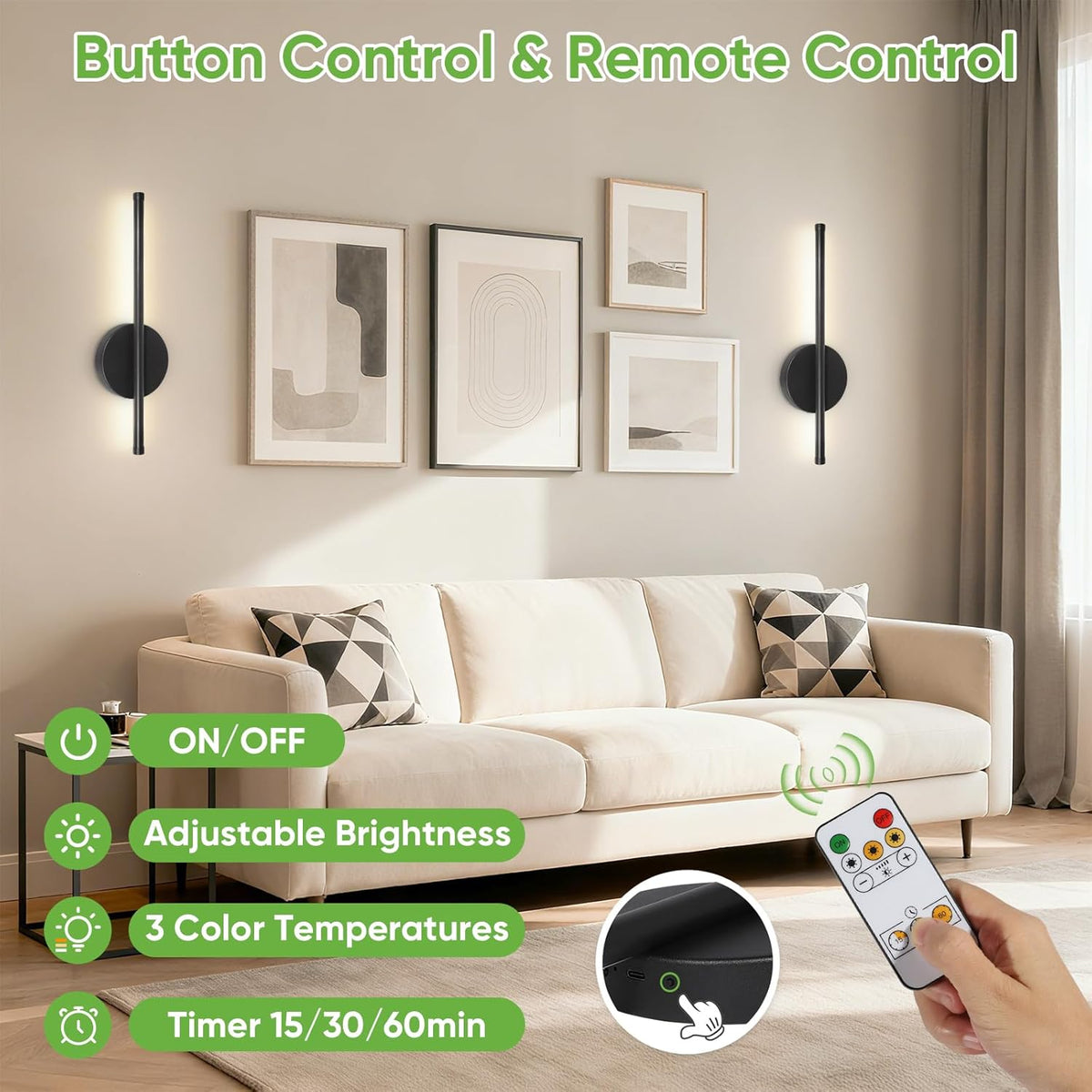 SEDOL 2-Pack Battery Operated Wall Lights Rechargeable Wireless Wall Sconce with Remote Dimmable LED Picture Light with Timer Magnetic Tool-Free Installation for Bedroom and Hallway