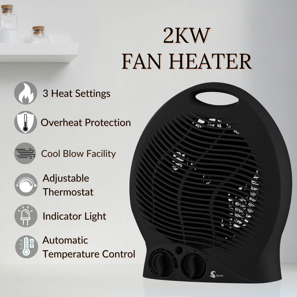 SEDOL 2KW Electric Fan Heater - Black
