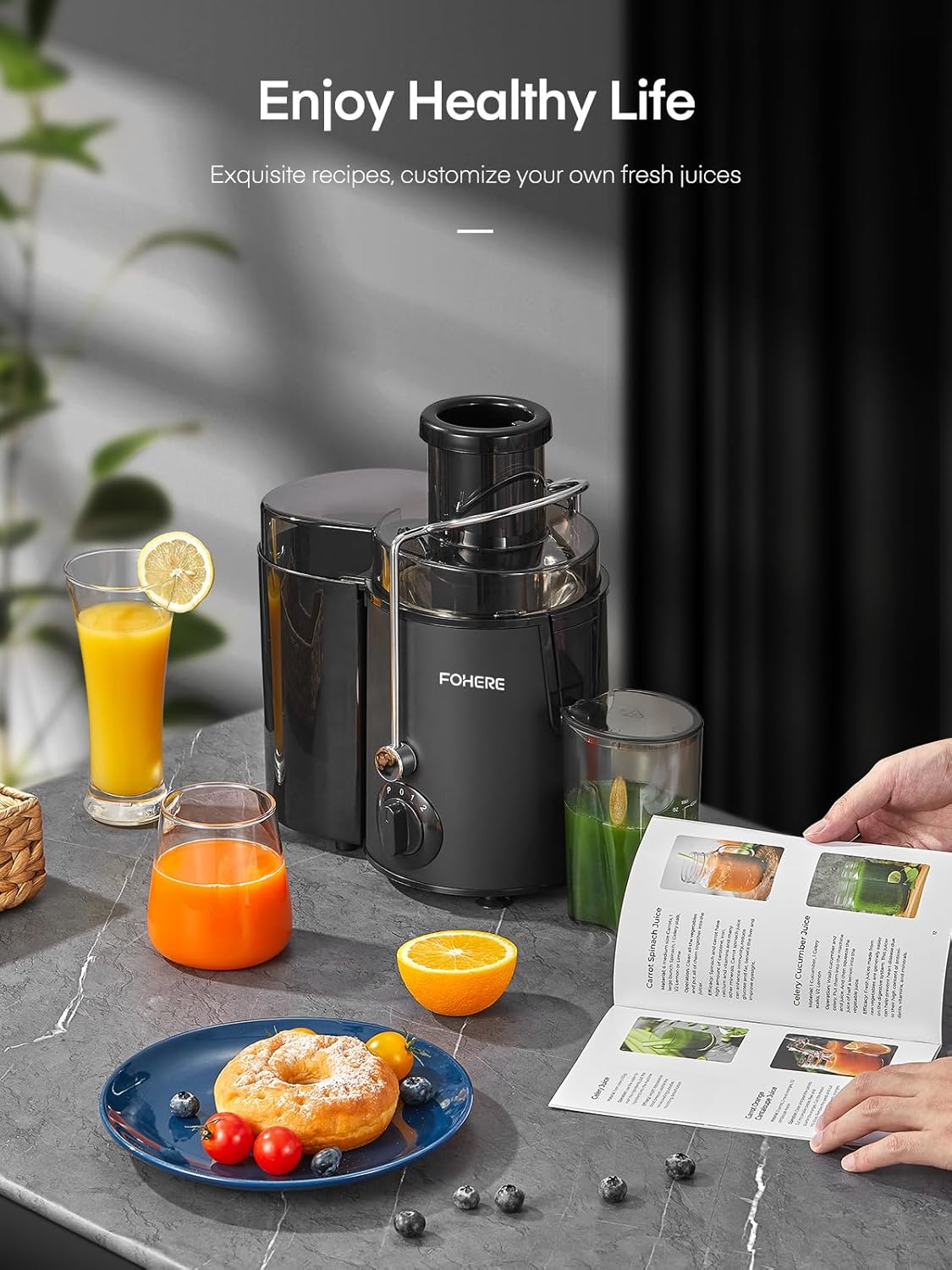 SEDOL Centrifugal Juicer Machine 900W Max Power Fruit and Vegetable Extractor with 3-Inch Large Feed Chute 3-Speed Control Stainless Steel Micro-Mesh Filter Includes Recipe Book and Cleaning Brush