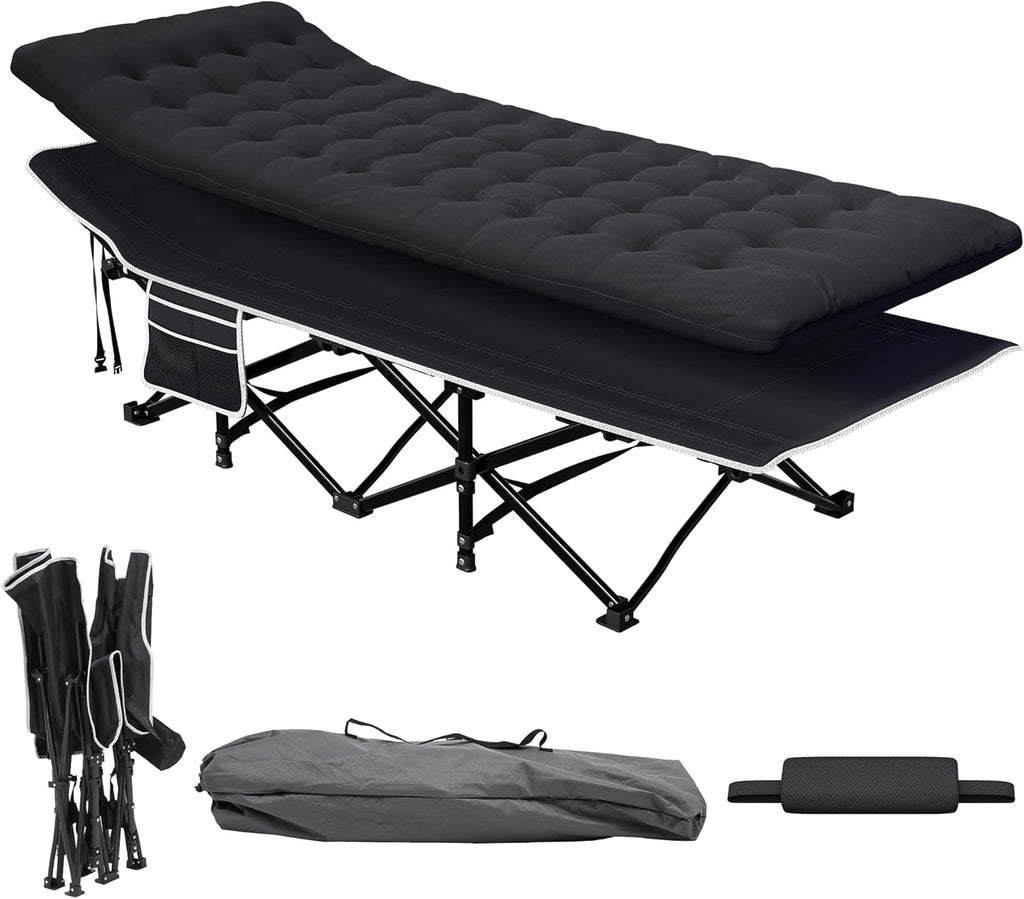 SEDOL Heavy-Duty Folding Camping Bed for Adults | 250KG Load Capacity Sturdy Camp Cot with Extra Thick Removable Mattress | Double-Layer 1200D Oxford Fabric Sleeping Bed for Travel Office and Outdoor