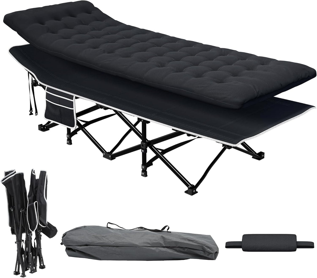 SEDOL Heavy-Duty Folding Camping Bed for Adults | 250KG Load Capacity Sturdy Camp Cot with Extra Thick Removable Mattress | Double-Layer 1200D Oxford Fabric Sleeping Bed for Travel Office and Outdoor