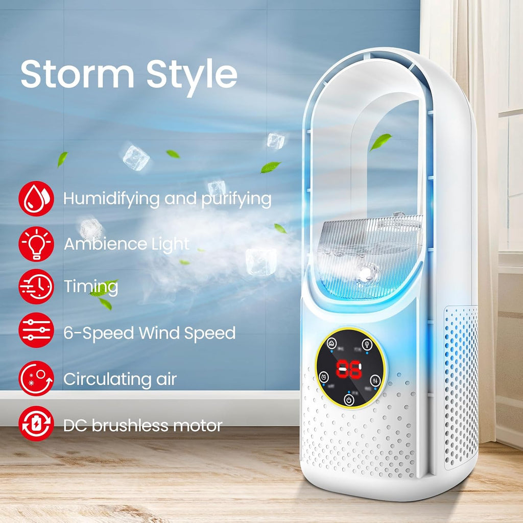 SEDOL Bladeless Portable Air Conditioner Mini USB Evaporative Air Cooler with 6 Wind Speeds and 6H Timer Silent Desktop Cooling Fan for Bedroom Office and Personal Travel