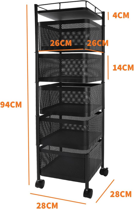 SEDOL 6-Tier Rotating Kitchen Storage Trolley | 94cm Floor Standing Metal Fruit & Vegetable Basket | 180° Swing-Out Mesh Bins with Wheels for Pantry Bathroom and Office