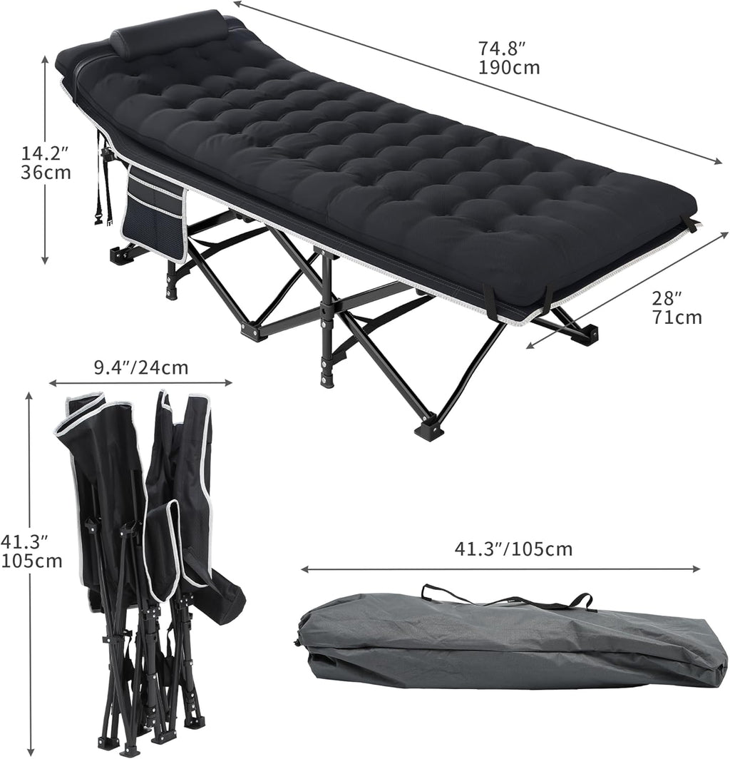 SEDOL Heavy-Duty Folding Camping Bed for Adults | 250KG Load Capacity Sturdy Camp Cot with Extra Thick Removable Mattress | Double-Layer 1200D Oxford Fabric Sleeping Bed for Travel Office and Outdoor