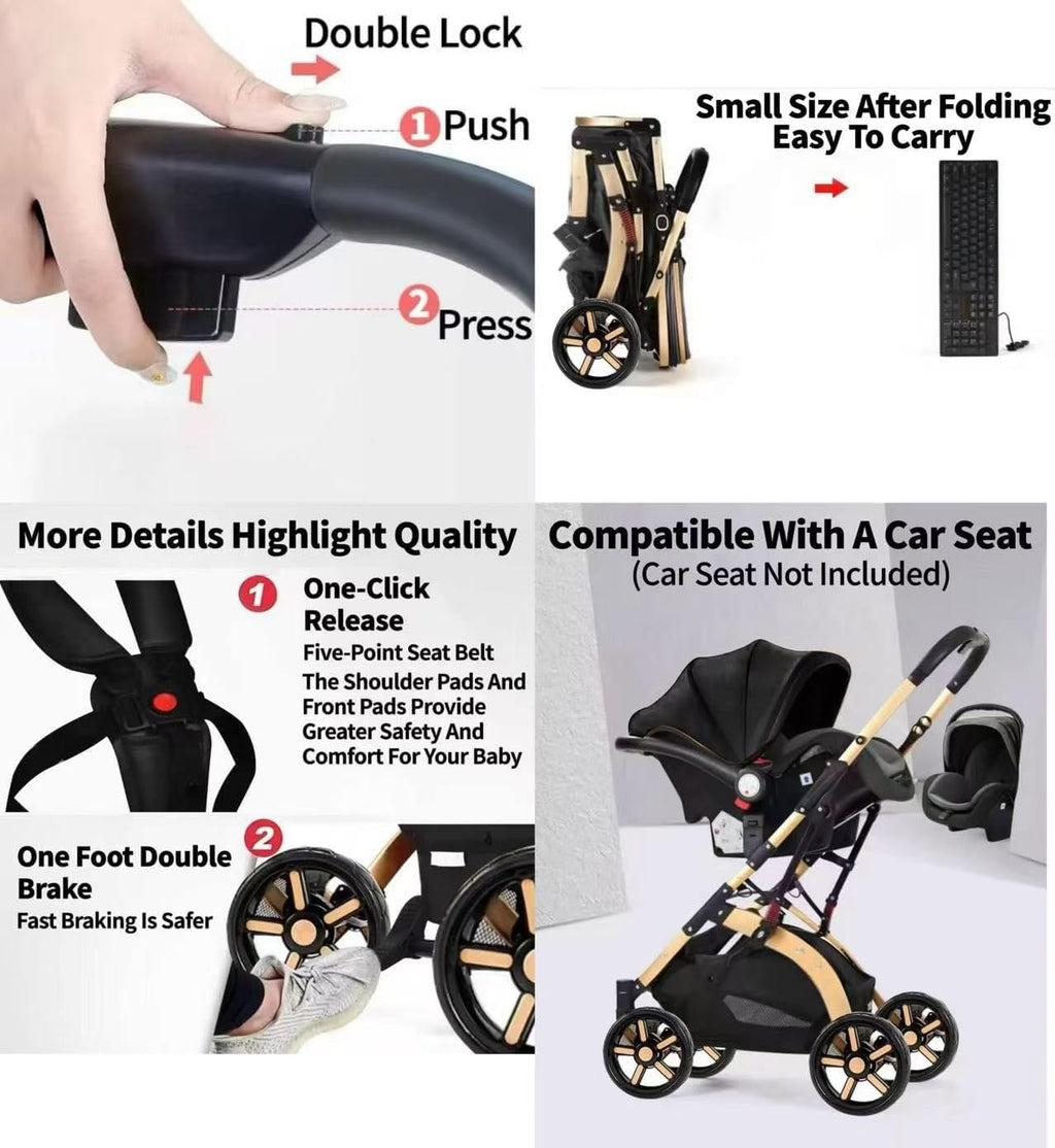 SEDOL 2 in 1 Baby Pram and Pushchair Combo Reversible Newborn Carrycot to Toddler Stroller Lightweight Foldable Aluminium Buggy with Shock Absorbers and Puncture Proof Wheels Grey