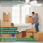 SEDOL E27 Screw-In Ceiling Fan with Light and Remote Control 30W Dimmable LED Small Flush Mount Fan 3-Speed Silent 20dB Air Circulator for Bedroom Bathroom and Kitchen
