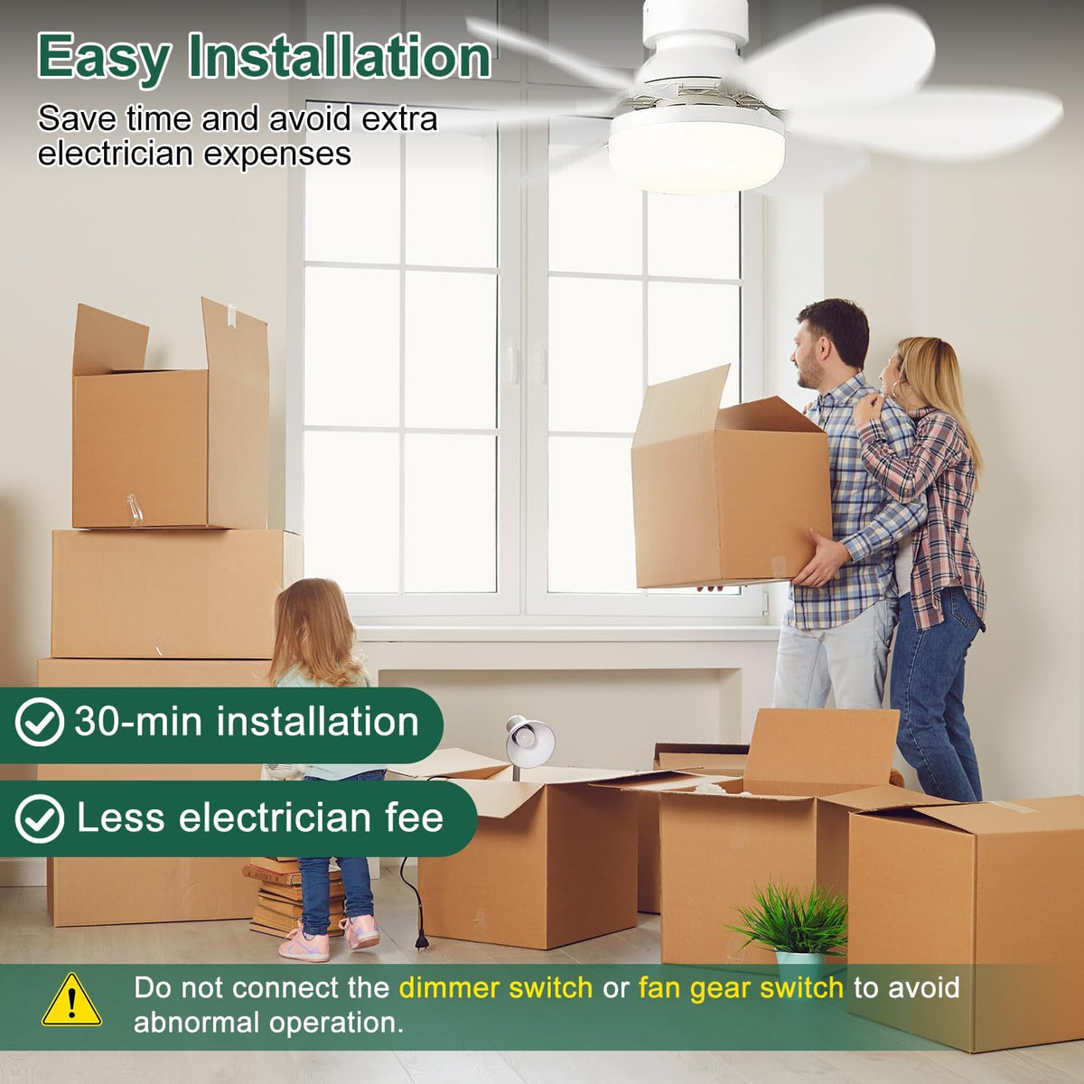 SEDOL E27 Screw-In Ceiling Fan with Light and Remote Control 30W Dimmable LED Small Flush Mount Fan 3-Speed Silent 20dB Air Circulator for Bedroom Bathroom and Kitchen