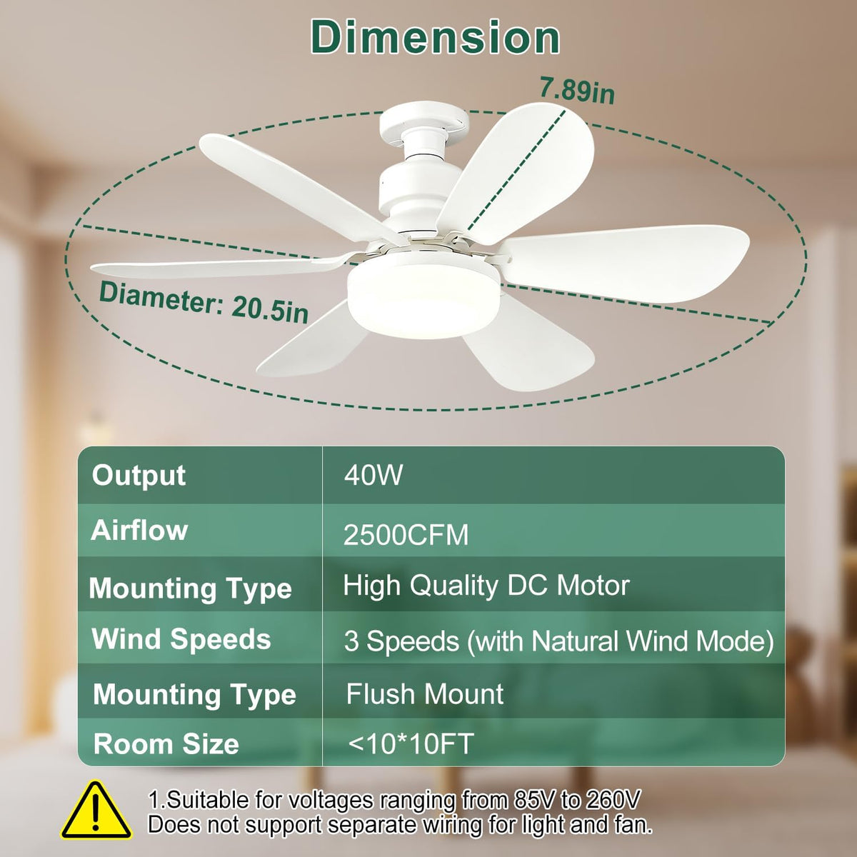 SEDOL E27 Screw-In Ceiling Fan with Light and Remote Control 30W Dimmable LED Small Flush Mount Fan 3-Speed Silent 20dB Air Circulator for Bedroom Bathroom and Kitchen