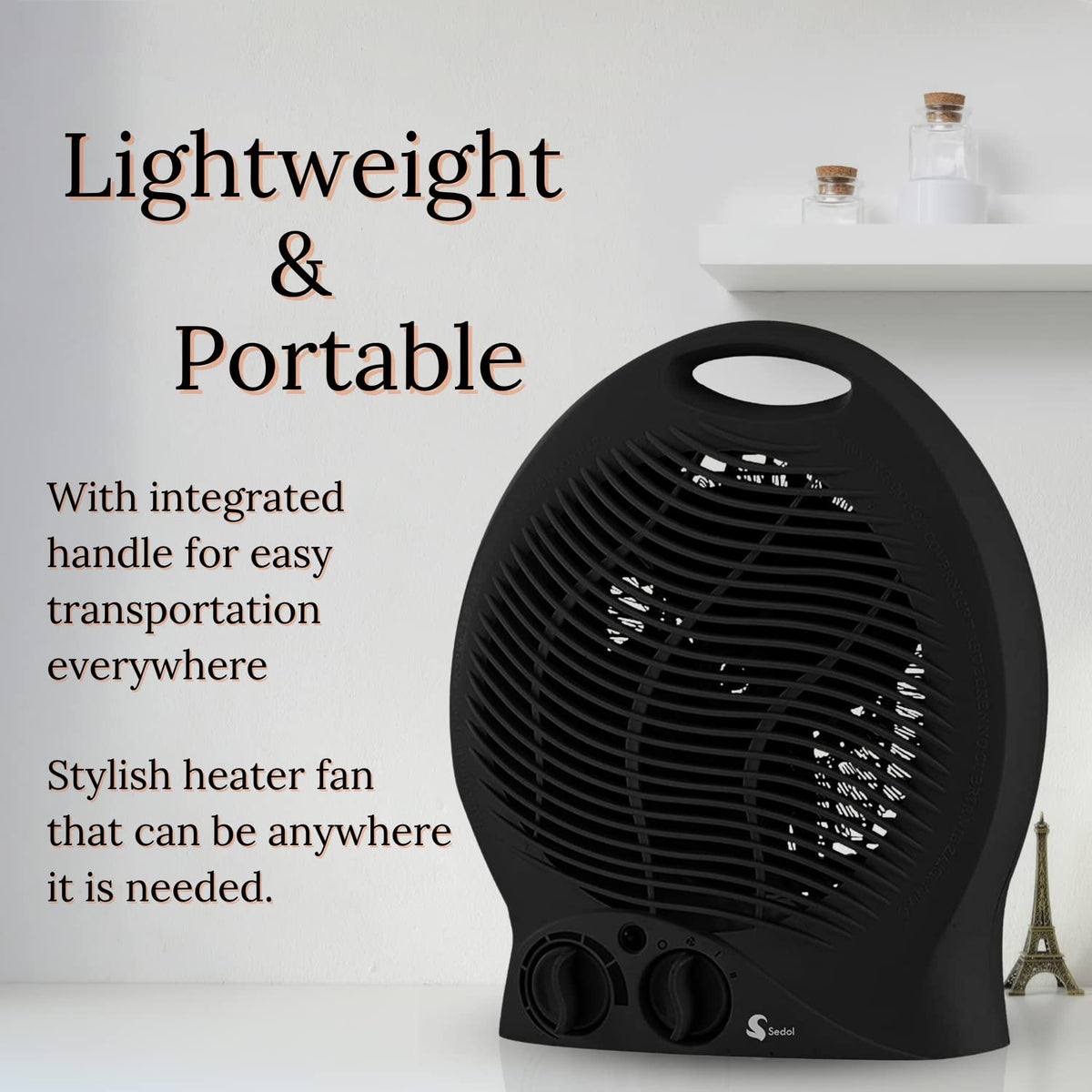 SEDOL 2KW Electric Fan Heater - Black