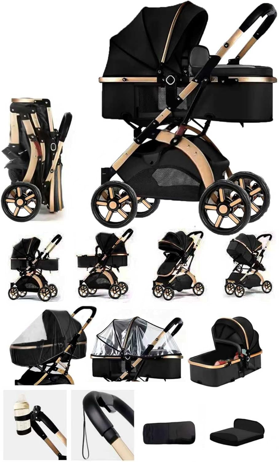 SEDOL 2 in 1 Baby Pram and Pushchair Combo Reversible Newborn Carrycot to Toddler Stroller Lightweight Foldable Aluminium Buggy with Shock Absorbers and Puncture Proof Wheels Grey