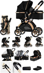 SEDOL 2 in 1 Baby Pram and Pushchair Combo Reversible Newborn Carrycot to Toddler Stroller Lightweight Foldable Aluminium Buggy with Shock Absorbers and Puncture Proof Wheels Grey