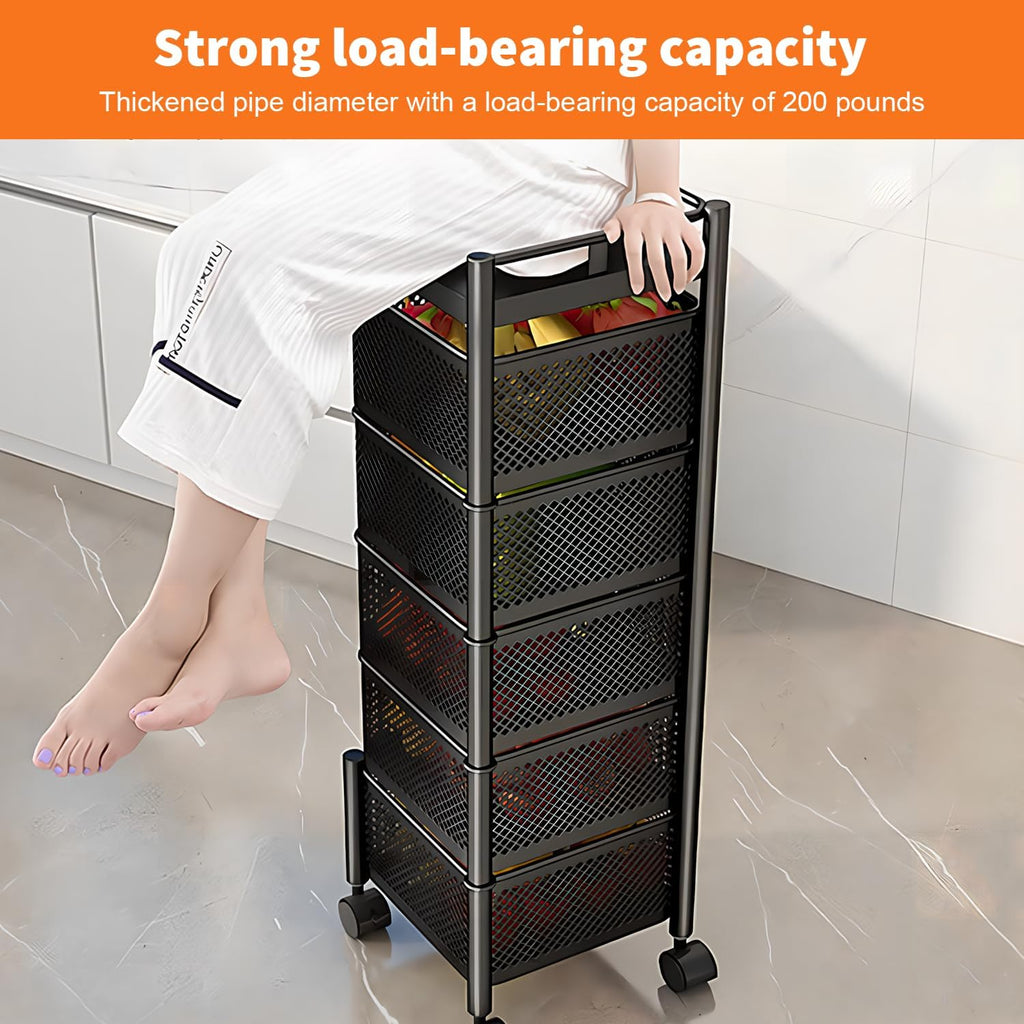 SEDOL 6-Tier Rotating Kitchen Storage Trolley | 94cm Floor Standing Metal Fruit & Vegetable Basket | 180° Swing-Out Mesh Bins with Wheels for Pantry Bathroom and Office