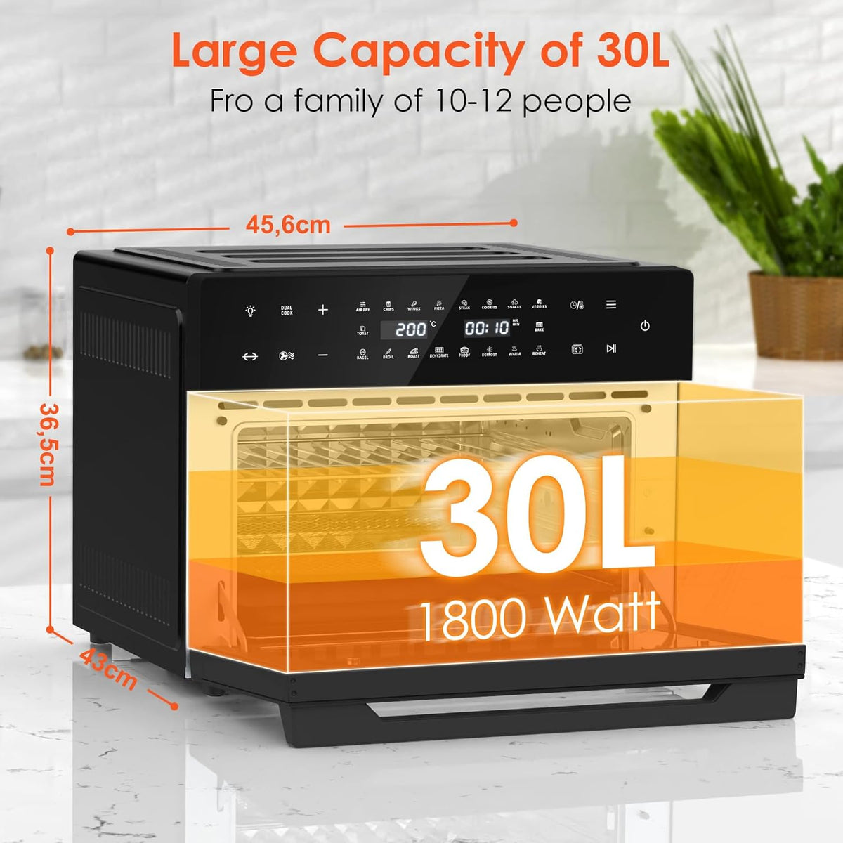 SEDOL 30L Air Fryer Oven XXL with Rotisserie 1800W Digital Countertop Convection Oven 20 Cooking Presets 360° Hot Air Circulation 9 Accessories Included for Whole Chicken and 13 Inch Pizza Black