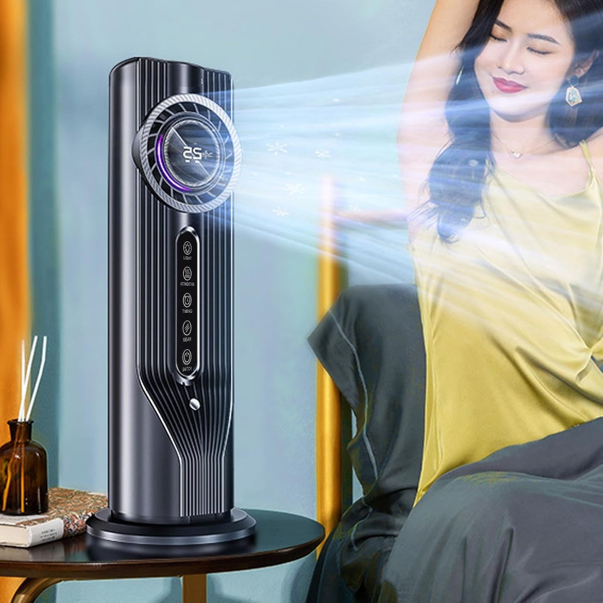 SEDOL 3-in-1 Personal Air Cooler Gray Bladeless Desktop Fan and Humidifier 6 Wind Speeds with 6H Smart Timer USB Powered Mini Evaporative AC Unit for Office Study and Bedside Cooling