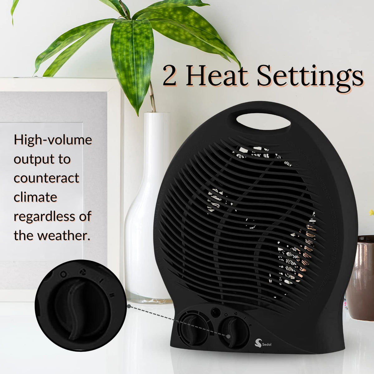SEDOL 2KW Electric Fan Heater - Black